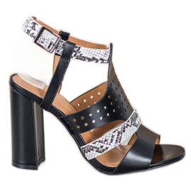 Small Swan Sandale ajurate cu imprimeu șarpe negru