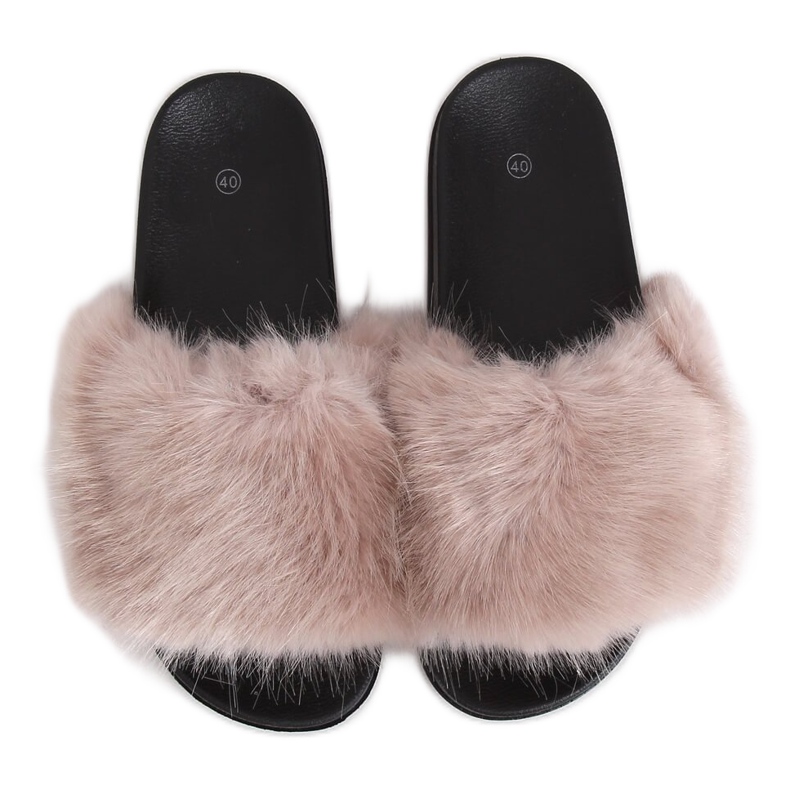 Papuci bej cu blană CK107P Bej