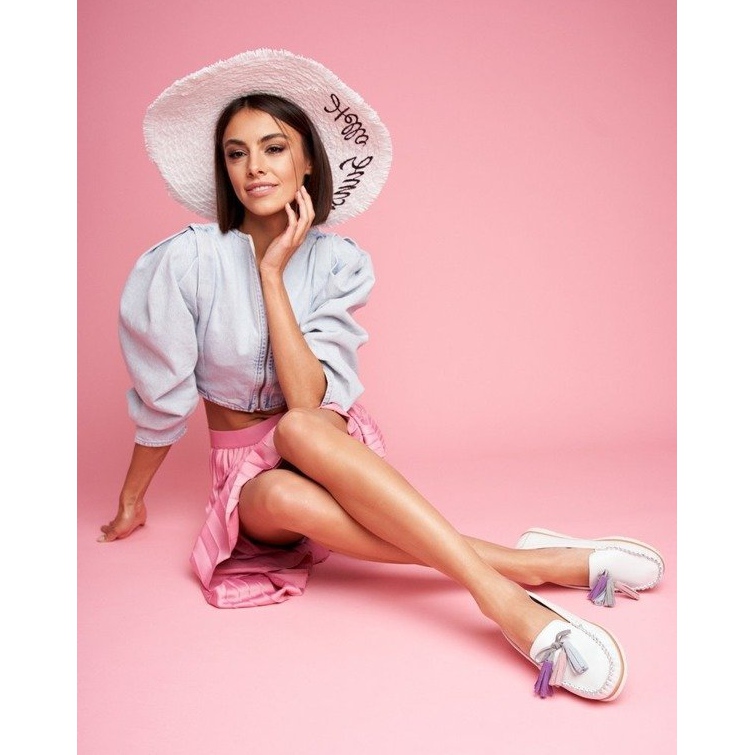 EVE Mocasini din piele albă pentru femei 20PB32-1833