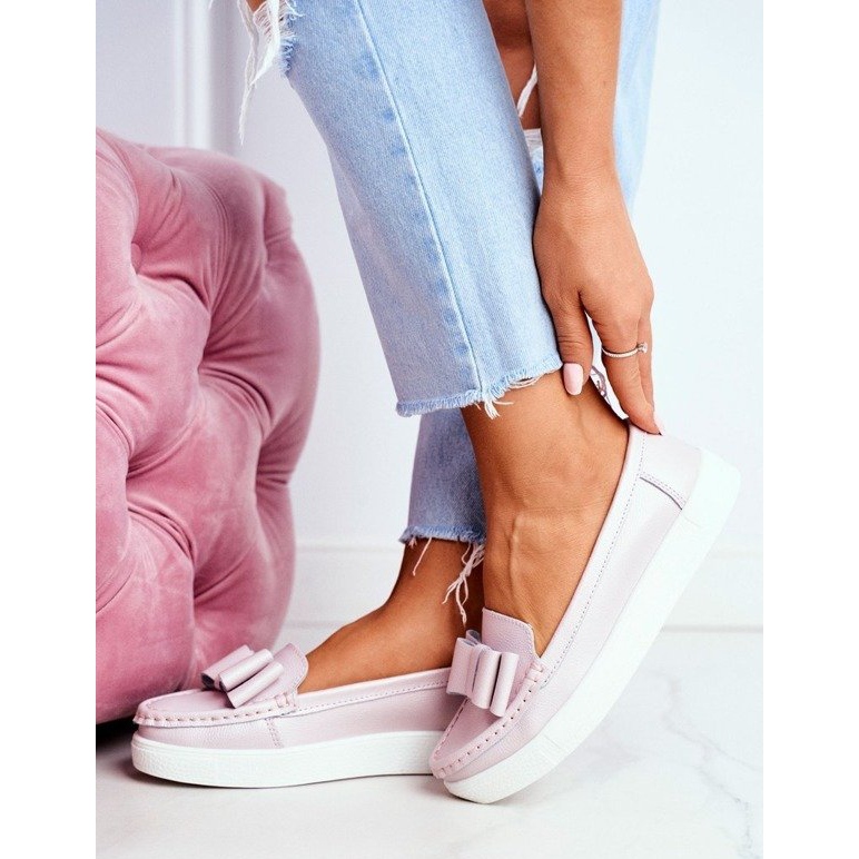 S.Barski Mocasini din piele roz pentru femei LR92036