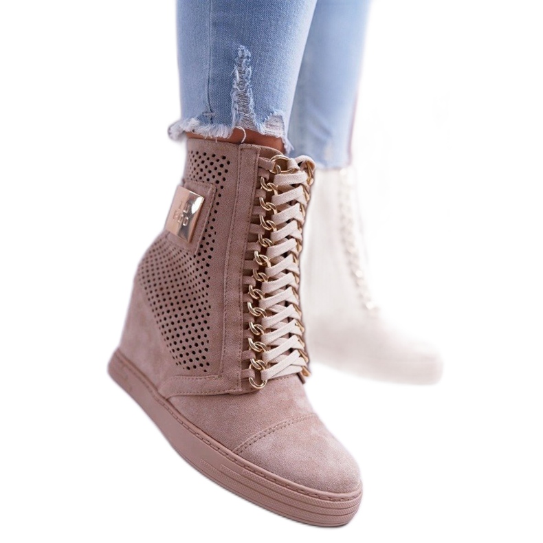 LU BOO Adidași de culoare deschisă B-3EA pentru femei, bej LU BOO Adidași de culoare deschisă B-3EA pentru femei, bej