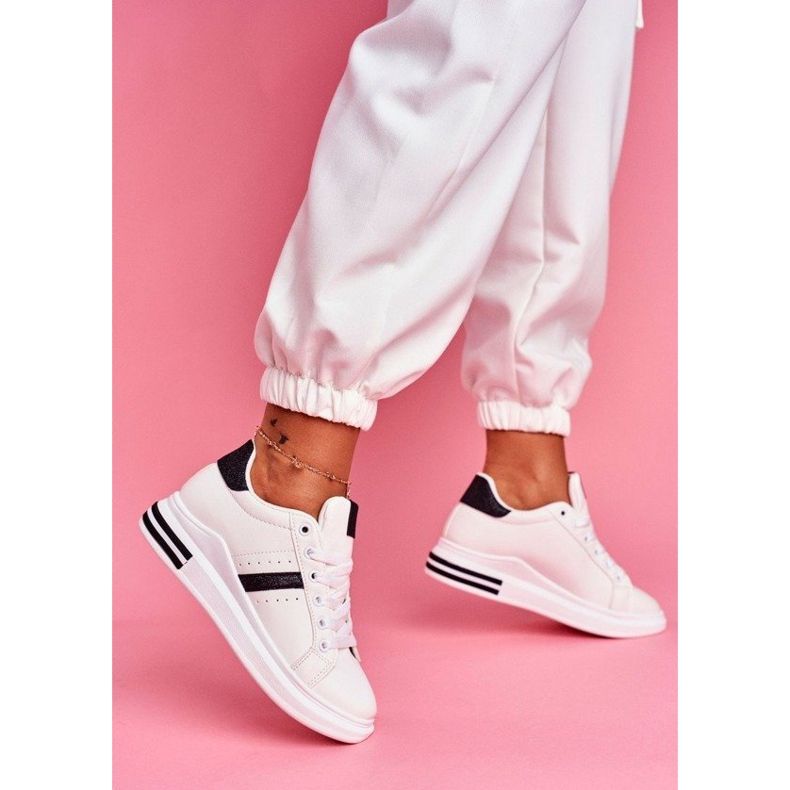 SEA Încălțăminte sport pentru femei cu sclipici alb BL202 negru