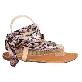 SHELOVET Sandale legate cu ananas maro multicolor SHELOVET Sandale legate cu ananas maro multicolor