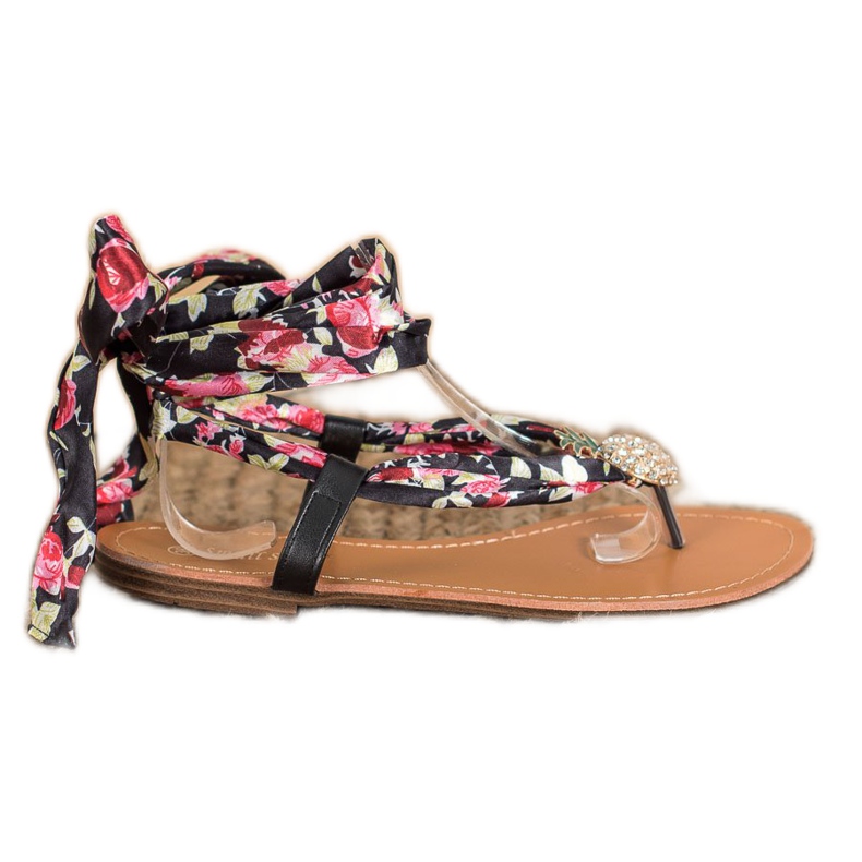 SHELOVET Sandale legate cu ananas negru multicolor