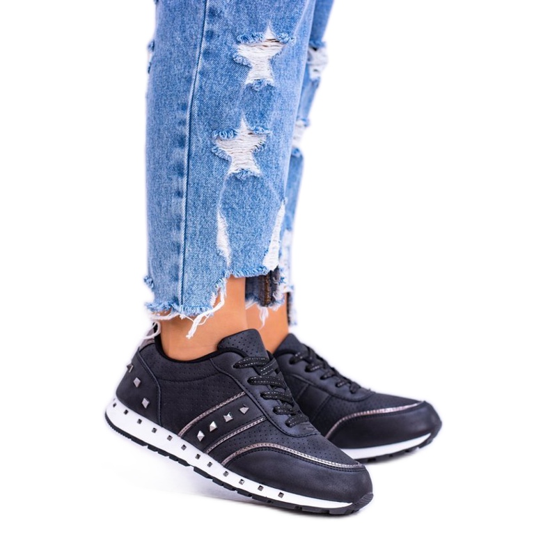 EVE Pantofi sport negri cu știfturi 8SP30-0449 negru