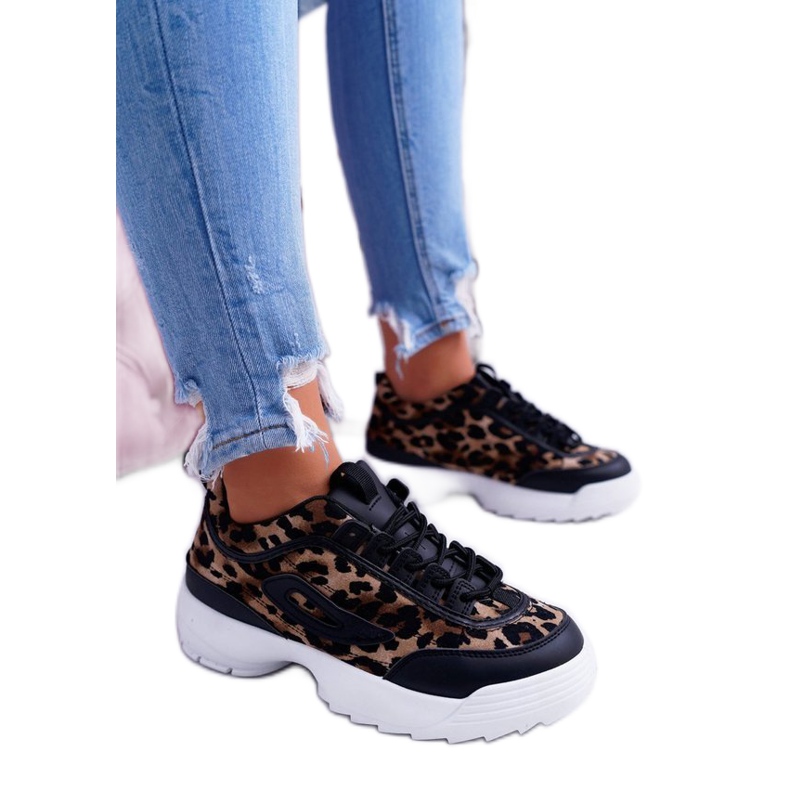 NFR Pantofi sport negri, adidași leopard B-02 maro negru