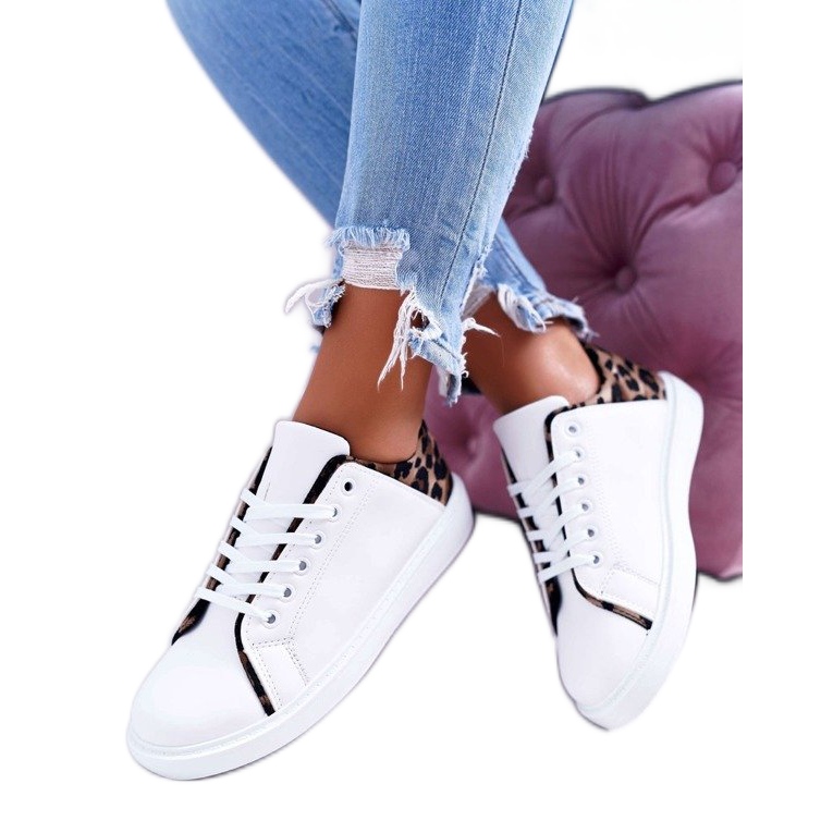 FRJ Adidași pentru femei Lumiere albă cu imprimeu leopard