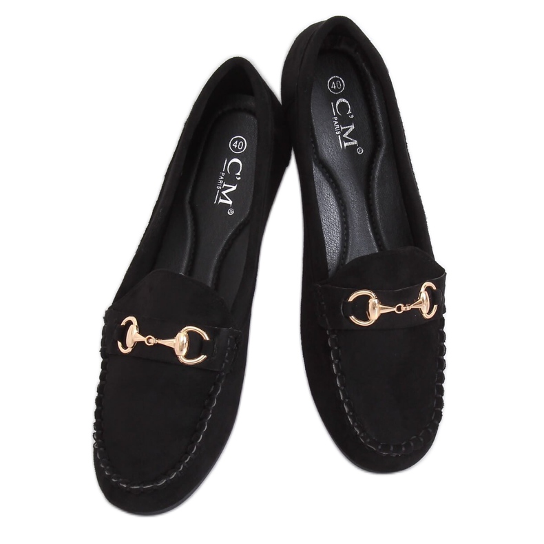 Mocasini din piele de căprioară neagră 77-192 Negru