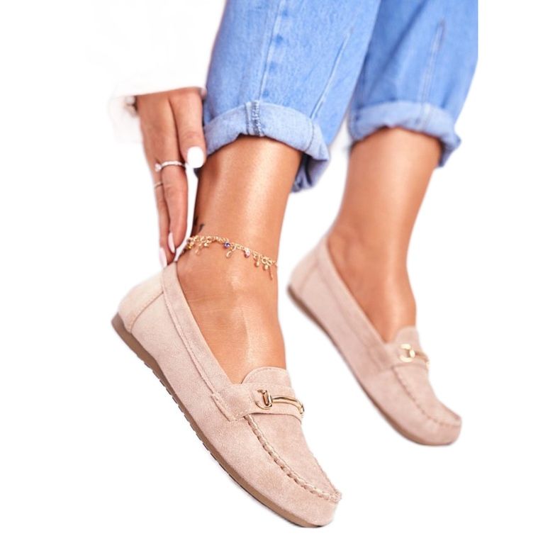 BUGO Pantofi de dama bej cu mocasini din piele intoarsa 99-01A