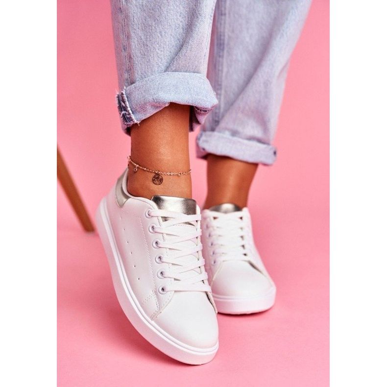 SEA Pantofi sport albi cu toc argintiu LA85 gri