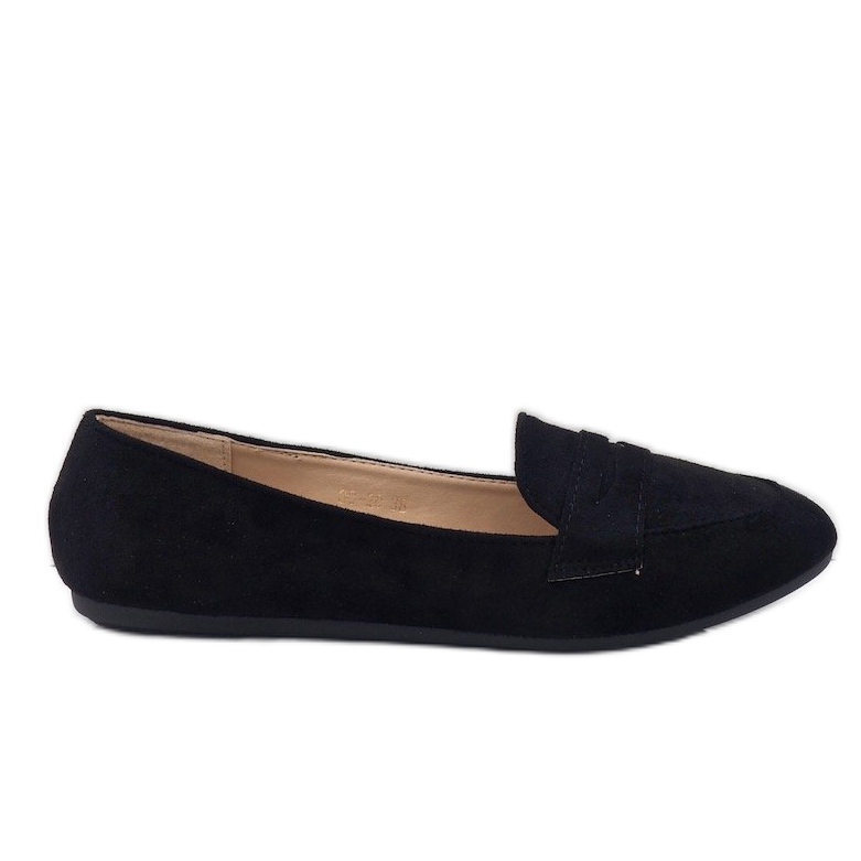 Mocasini negri de balerină eco-suede 3C-20 negru