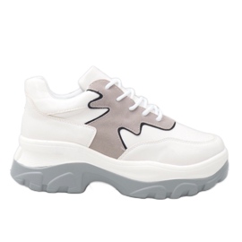 Adidași sport albi și gri, din piele ecologică E3260 Adidași sport albi și gri, din piele ecologică E3260