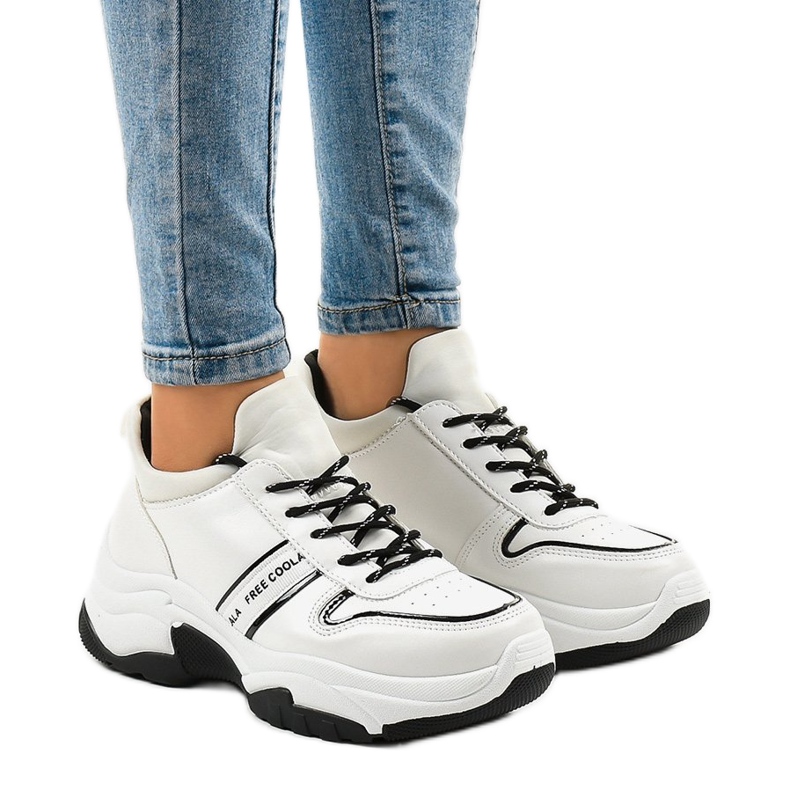 Adidași la modă din piele ecologică B0-189 alb negru