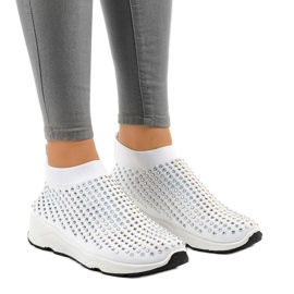 Pantofi sport albi cu zirconii cubice LG27