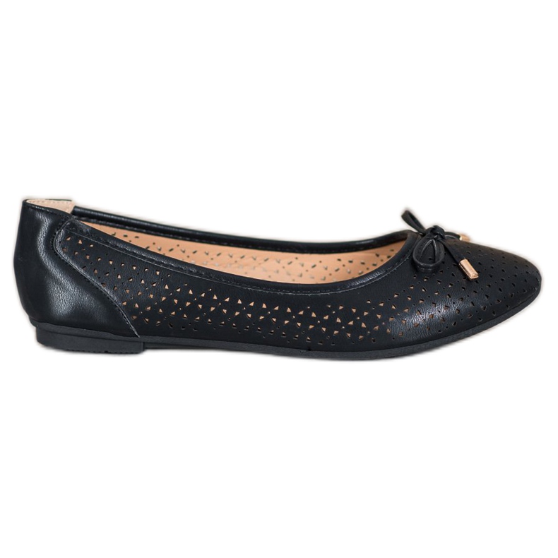 SHELOVET Balerină ajurată cu piele ecologică negru