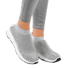 Pantofi sport gri cu zirconii cubice LG27 Pantofi sport gri cu zirconii cubice LG27