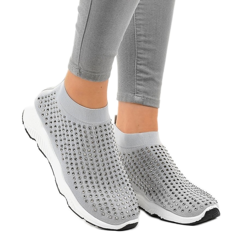 Pantofi sport gri cu zirconii cubice LG27 Pantofi sport gri cu zirconii cubice LG27