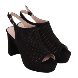 Sandale cu toc înalt ajurat negru 9R82 Negru Sandale cu toc înalt ajurat negru 9R82 Negru