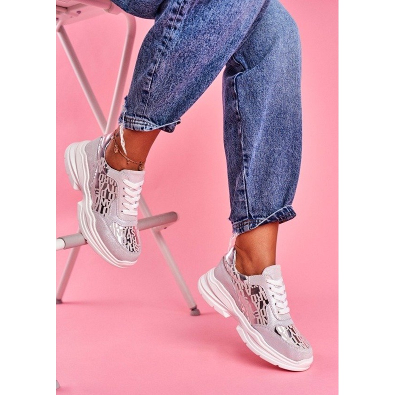 S.Barski Adidași sport din piele argintie LR92099 gri