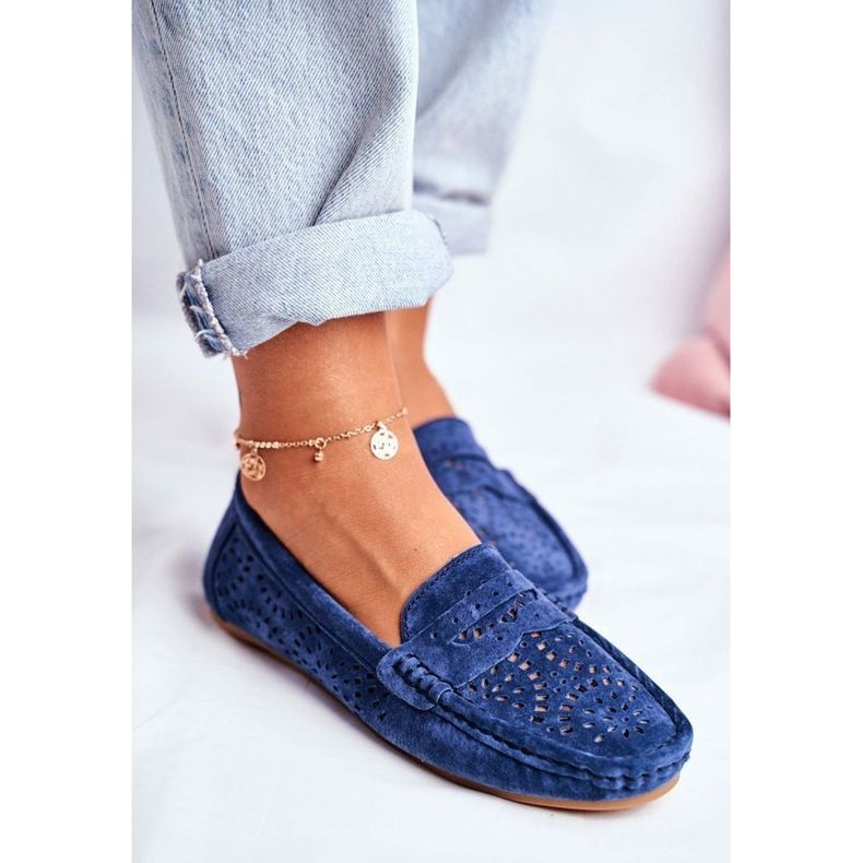 S.Barski Mocasini ajurati din piele intoarsa albastru maro LR92309 albastru marin