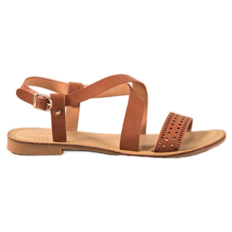 Small Swan Sandale maro cu piele ecologică