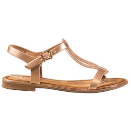 Small Swan Sandale elegante cu piele ecologică de aur Small Swan Sandale elegante cu piele ecologică de aur