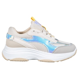 Bona Adidași bej cu plasă alb gri multicolor