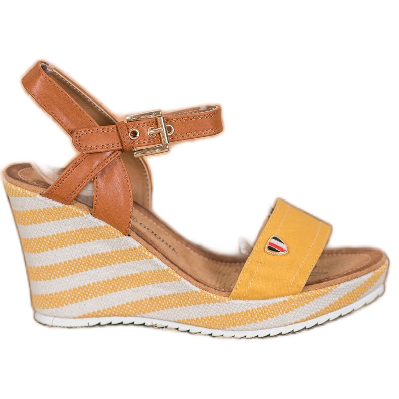 Goodin Sandale cu pană la modă maro multicolor galben Goodin Sandale cu pană la modă maro multicolor galben