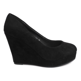 Pompe din piele de căprioară neagră pe panoul LEI-108 negru Pompe din piele de căprioară neagră pe panoul LEI-108 negru