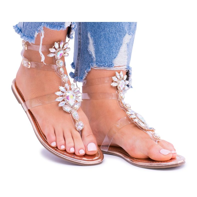 Încălțăminte Lu Boo ieftine Sandale aurii elegante Strasuri Nomire multicolor galben