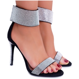 Sandale de damă pe toc înalt Lu Boo cu zirconiu cubic Velcro Black Show negru Sandale de damă pe toc înalt Lu Boo cu zirconiu cubic Velcro Black Show negru