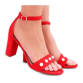 S.Barski Sandale de damă pe toc cu perle roșii Renes roșu