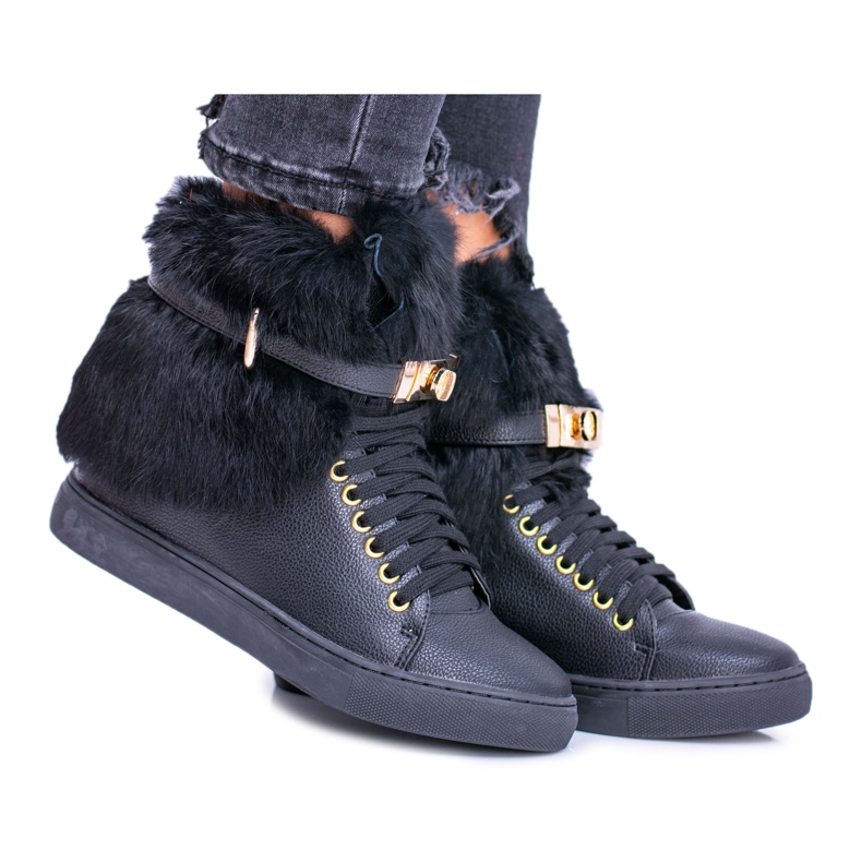 Cizme negre Lu Boo cu blană naturală Gisele negru