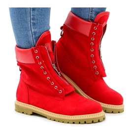 Lu Boo Femei Suede Roșu Timberki Trappers Fermoare Nancy roşu