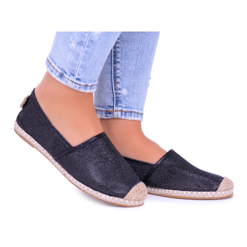 Espadrile de damă Lu Boo Black Glitter Slip On Miravet negru Espadrile de damă Lu Boo Black Glitter Slip On Miravet negru