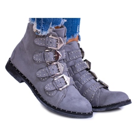 Lu Boo Cizme gri închis Virginia Rock Star Nituri Catarame Piele de căprioară Lu Boo Cizme gri închis Virginia Rock Star Nituri Catarame Piele de căprioară