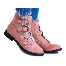 Lu Boo Pink Boots Virginia Rock Star Rivets Buckles Suede roz