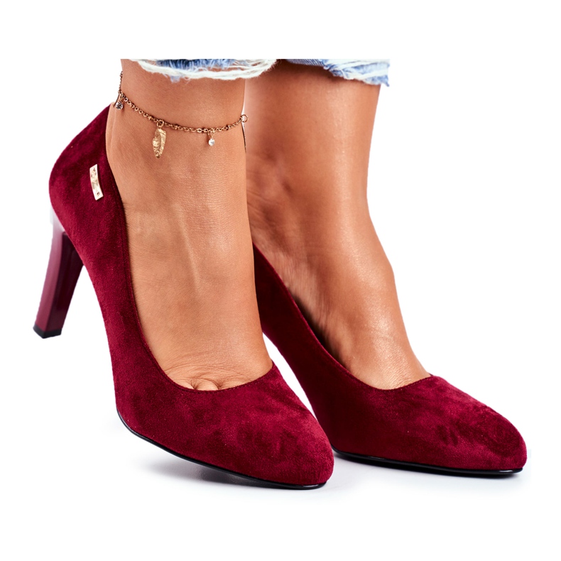 Pompele din piele de căprioară burgundă pentru femei pe bară Sergio Leone Campbell roșu