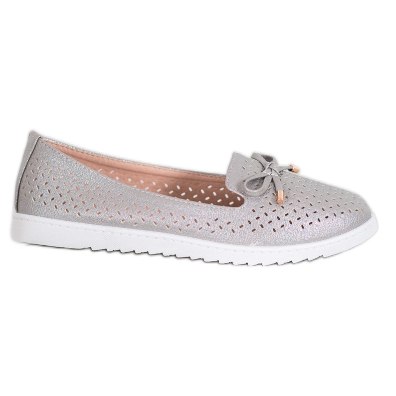 Weide Mocasini ajurati cu sclipici gri