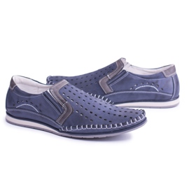 Iguana Mocasini din piele pentru bărbați Slip-On Mesner Blue Navy albastru marin