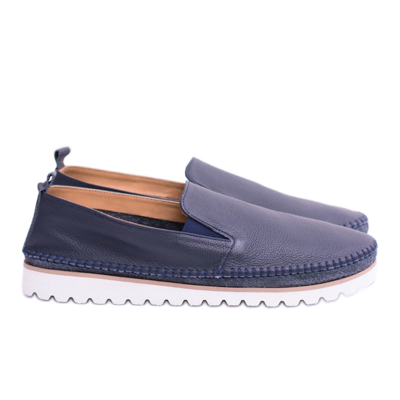 Mocasini din piele pentru bărbați Perlugo Blue Navy albastru marin