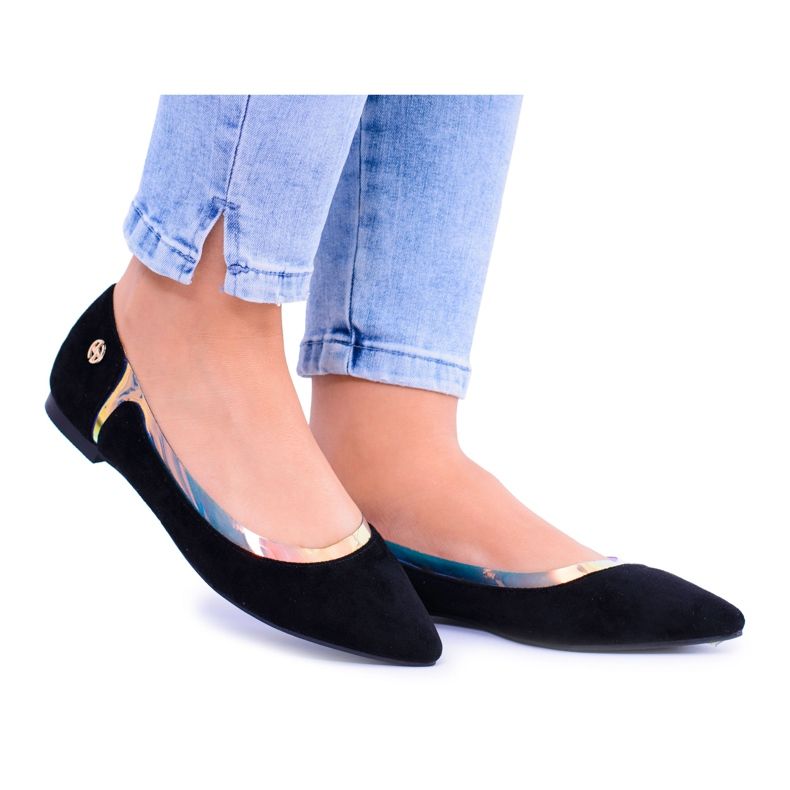 Lu Boo Ballerine holografice transparente negre în Szpic Lison negru