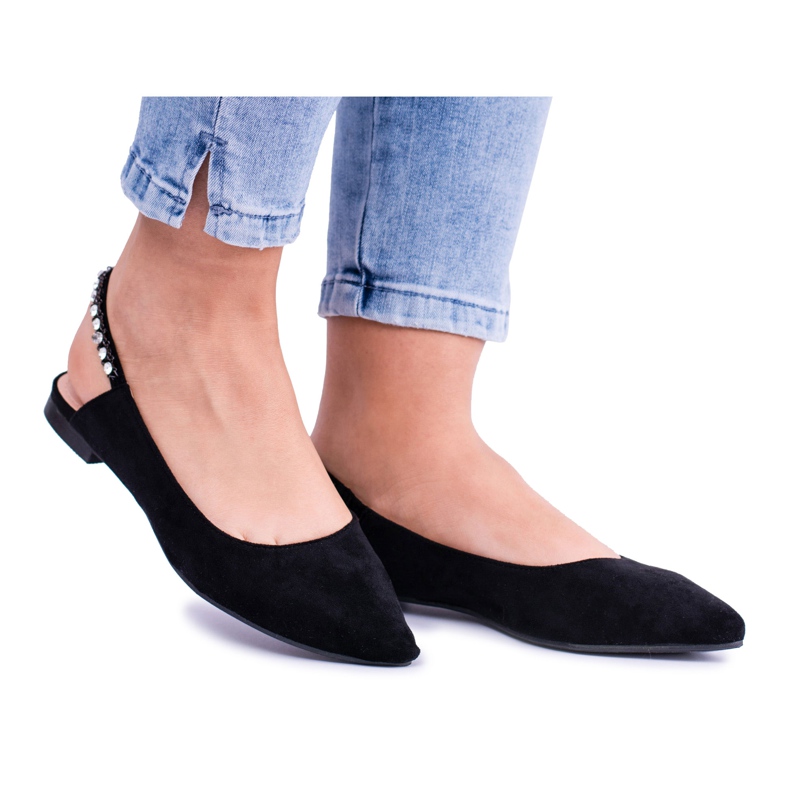 Balerini Lu Boo din piele neagră în pietre de stras Szpitz Macron negru