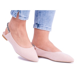 Balerini Lu Boo din piele de căprioară roz în pietre stras Spitz Macron