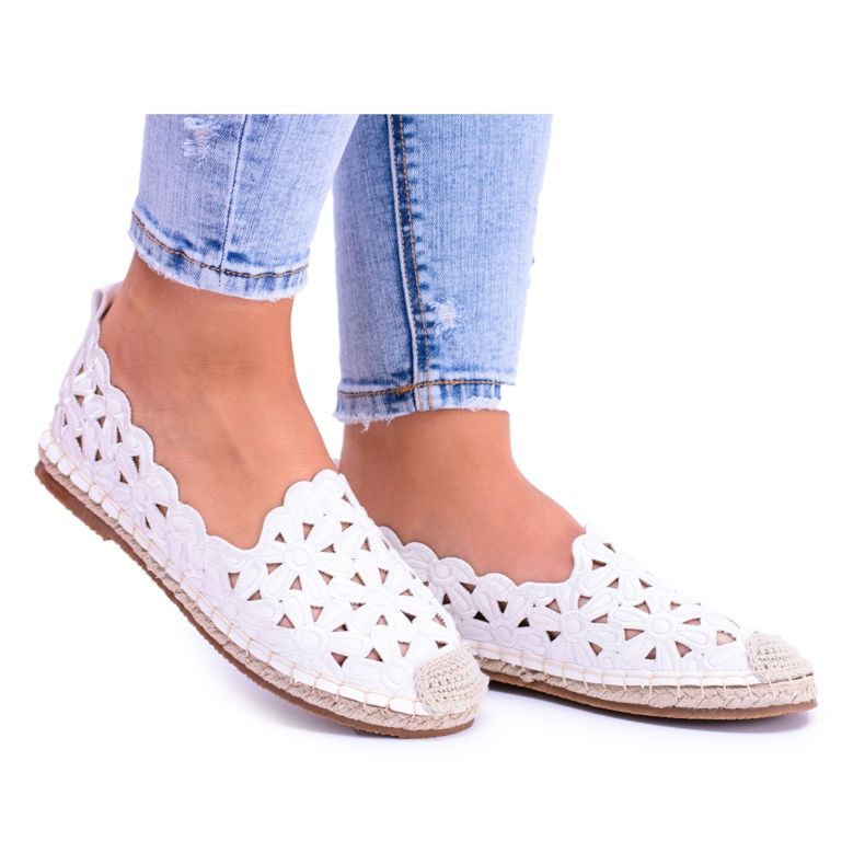 Balerini Lu Boo pentru femei Espadrile albe Flori Macarena