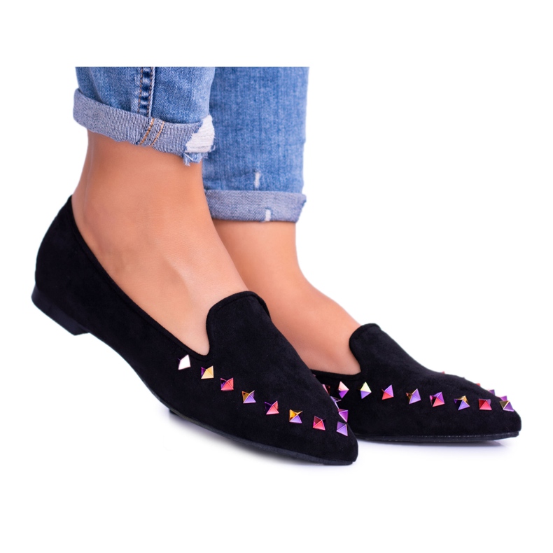 Lu Boo Black Lords Iridescent Jets Suede Spike negru