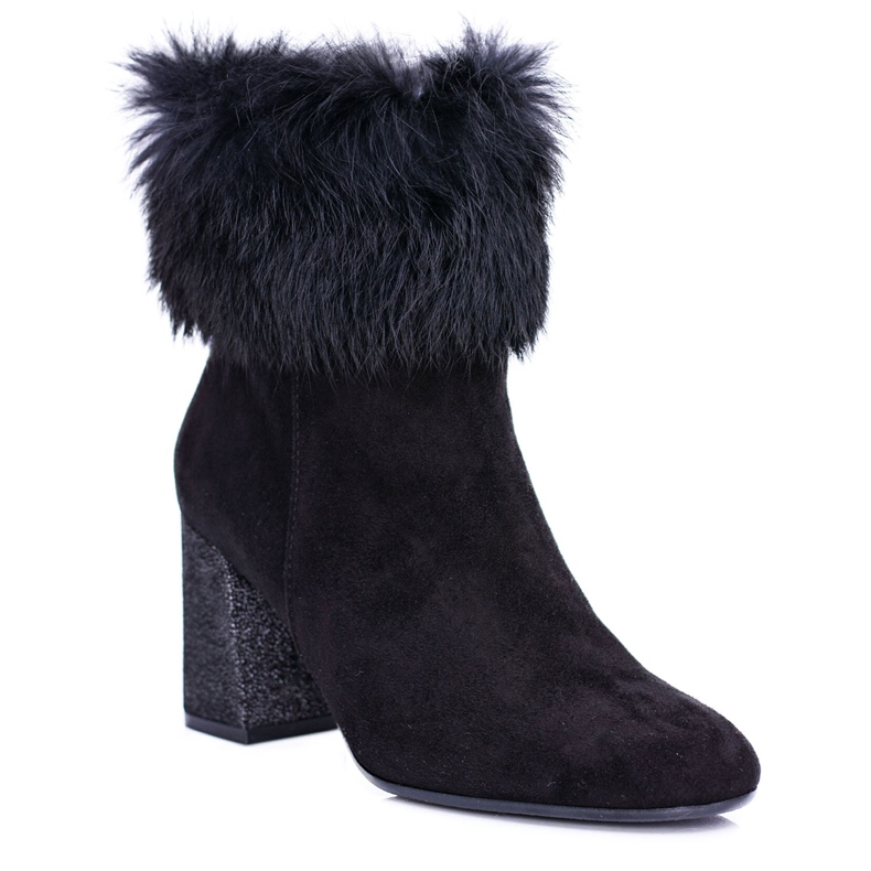 Cizme din piele de damă neagră cu blană Laura Messi 1689 negru