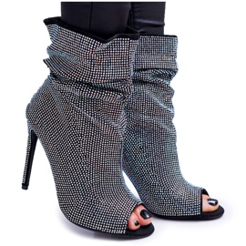 Cizme de damă pe toc înalt Lu Boo Pietre de stras Bandes negre negru