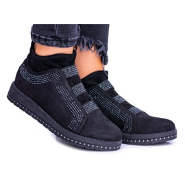 PS1 Pantofi sport de damă negri din piele de căprioară cu zirconiu cubic mic negru PS1 Pantofi sport de damă negri din piele de căprioară cu zirconiu cubic mic negru