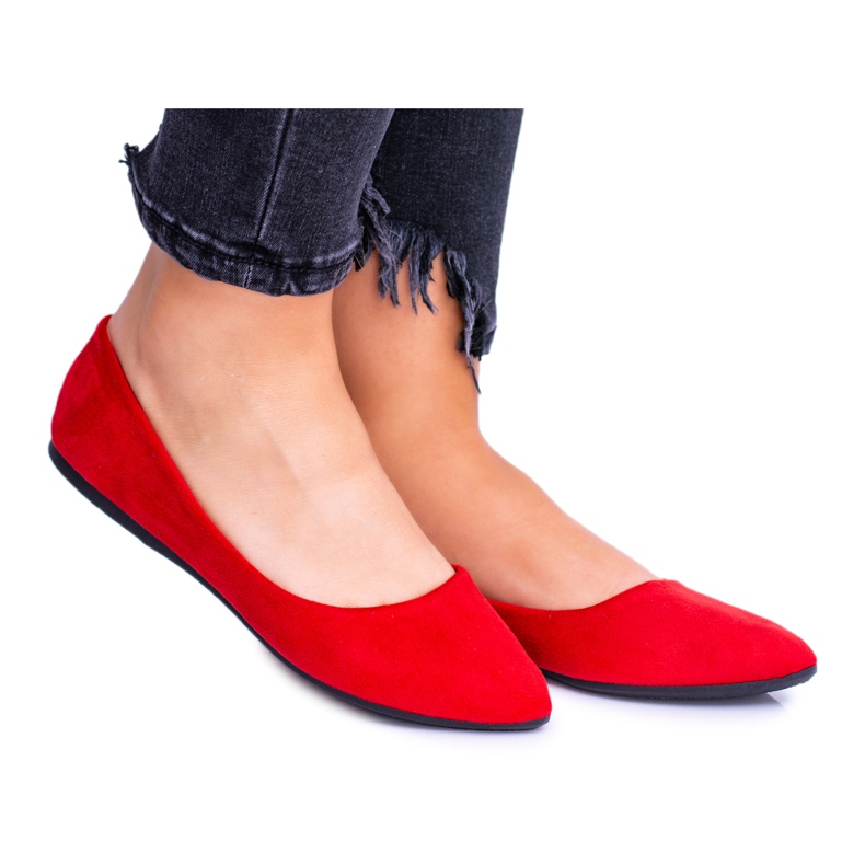 PS1 Balerini de damă roșii din piele de căprioară roșu